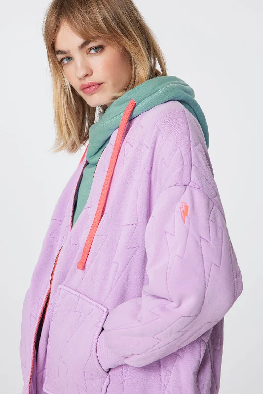 Lilac Organic Cotton Quilted Lightning Bolt Oversized Bomber Jacket