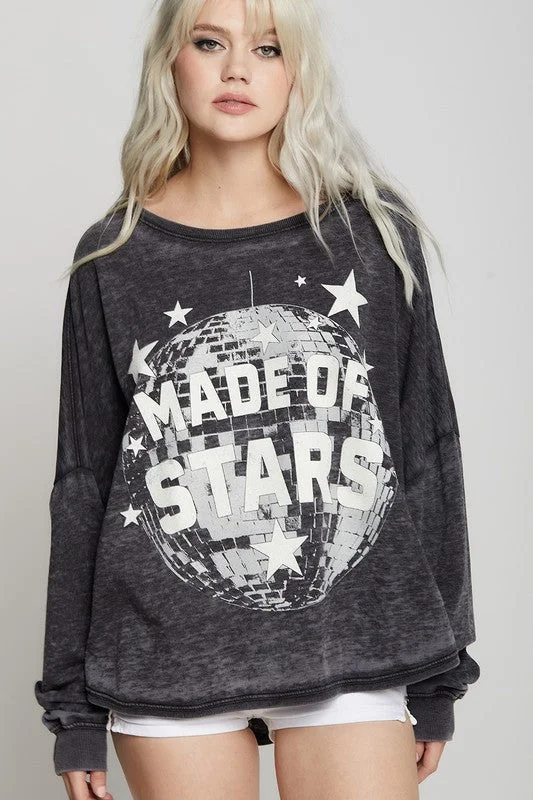 Hot Girl Made Of Stars Distressed  Sweatshirt In Black