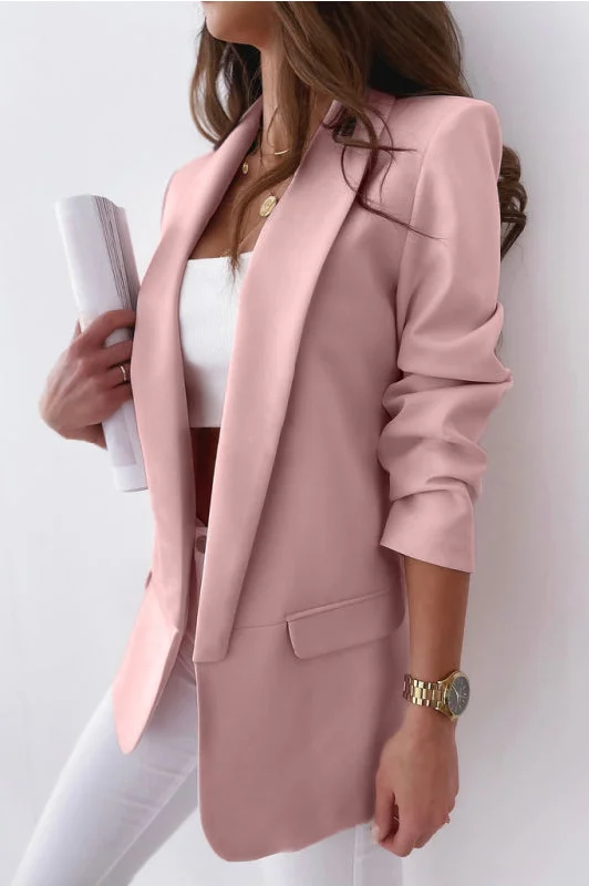 Maxine Blush Ruched Sleeve Blazer