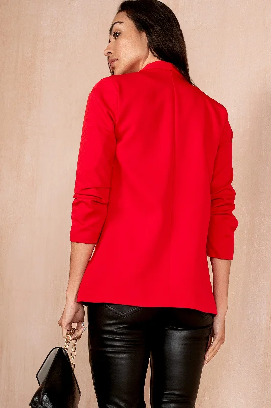 Maxine Red Ruched Sleeve Blazer