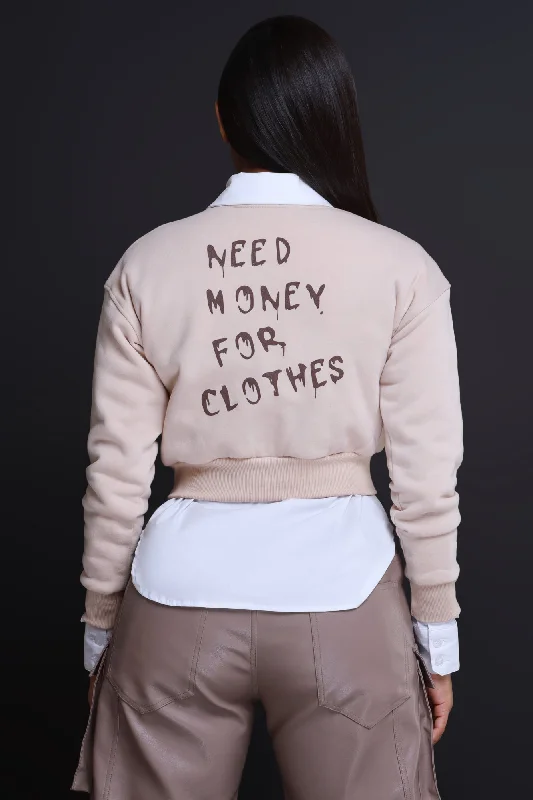 Need Money Graphic Crewneck Sweatshirt - Khaki