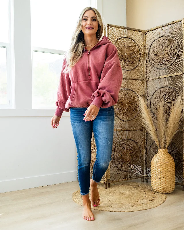 NEW! Ampersand Ave Oversized HalfZip Sweatshirt - Strawberry