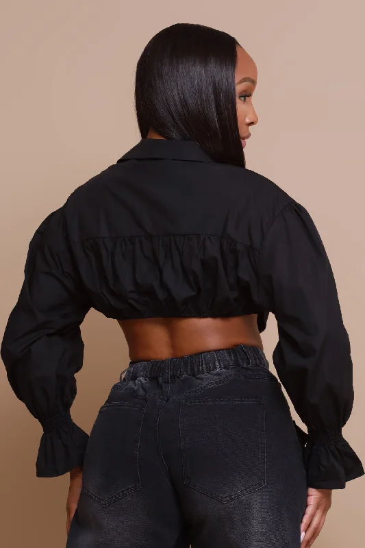 Okay Thanks Contrast Denim Crop Top - Black