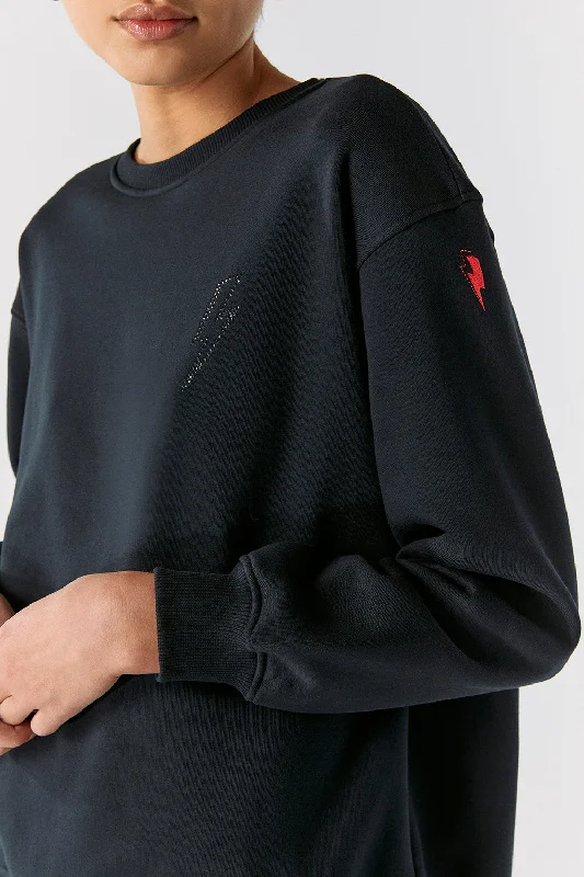 Washed Black with Studded Lightning Bolt Oversized Sweatshirt