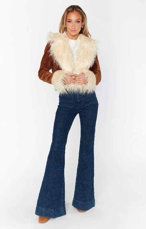 Penny Lane Cropped Coat ~ Saddle Brown Cord w/Faux Fur