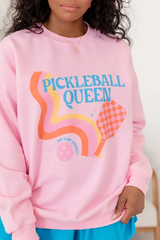 Pickleball Queen Light Pink Oversized Graphic Sweatshirt