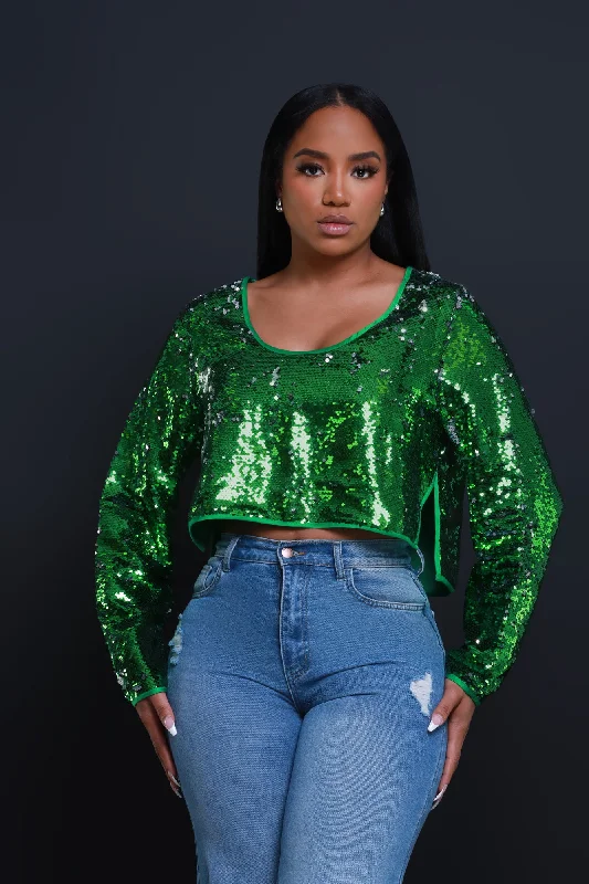 Pretty Savage Sequin Long Sleeve Top - Green