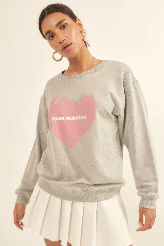 Hot Girl Vintage Follow Your Heart Heart French Terry Knit Sweatshirt