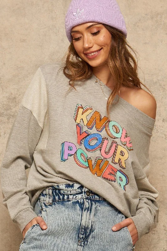 Hot Girl Know Your Power French Terry Knit Graphic Sweatshirt