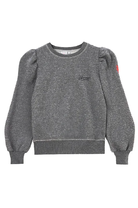 Grey Lurex Puff Sleeve Sweatshirt