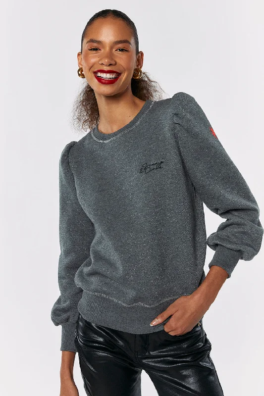 Grey Lurex Puff Sleeve Sweatshirt