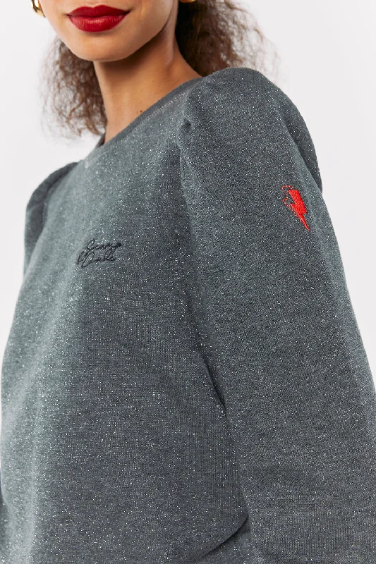 Grey Lurex Puff Sleeve Sweatshirt