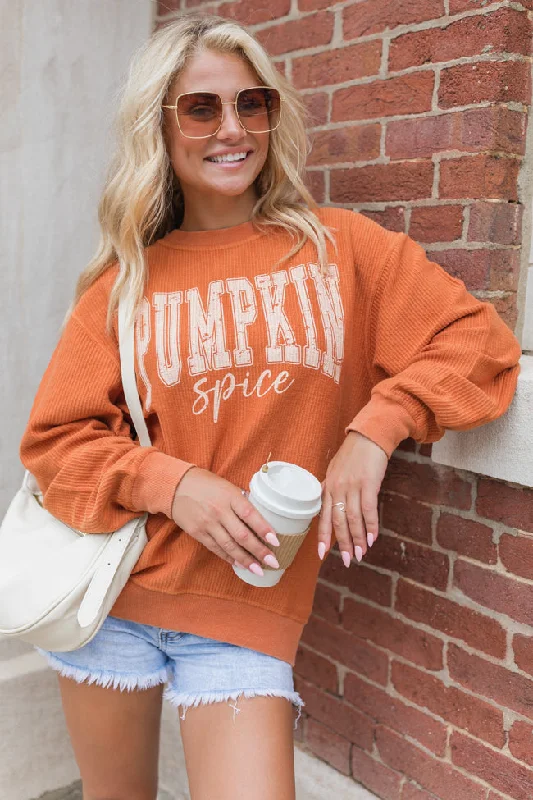 Pumpkin Spice Rust Corded Graphic Sweatshirt DOORBUSTER