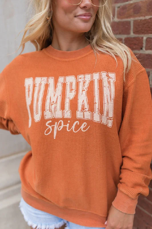 Pumpkin Spice Rust Corded Graphic Sweatshirt DOORBUSTER