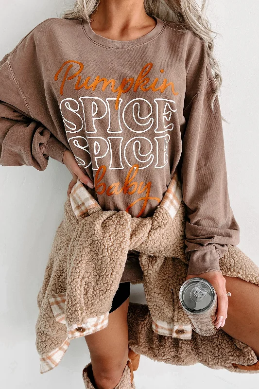 ""Pumpkin Spice, Spice Baby"" Lightweight Graphic Crewneck (Espresso) - Print On Demand