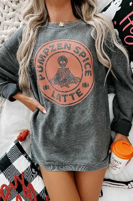 ""Pumpzen Spice Latte"" Corded Graphic Crewneck (Charcoal) - Print On Demand