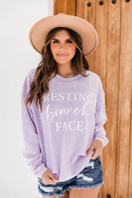 Resting Brunch Face Corded Graphic Sweatshirt Lilac FINAL SALE