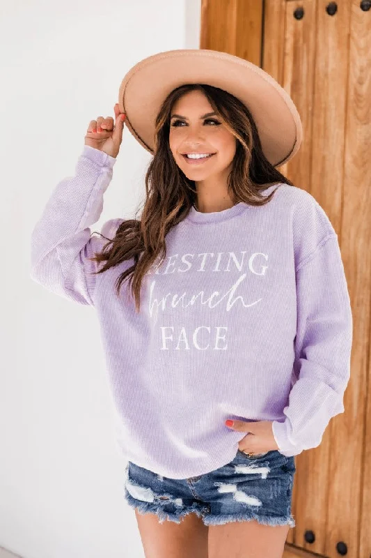 Resting Brunch Face Corded Graphic Sweatshirt Lilac FINAL SALE