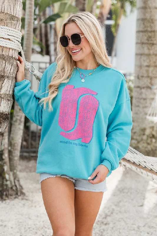 Sand In my Boots Aqua Oversized Graphic Sweatshirt