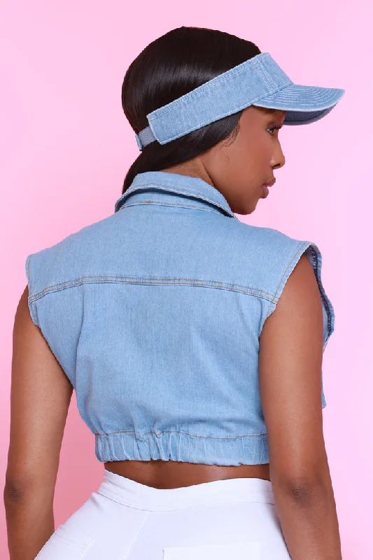 See It Now Cropped Denim Vest - Light Wash