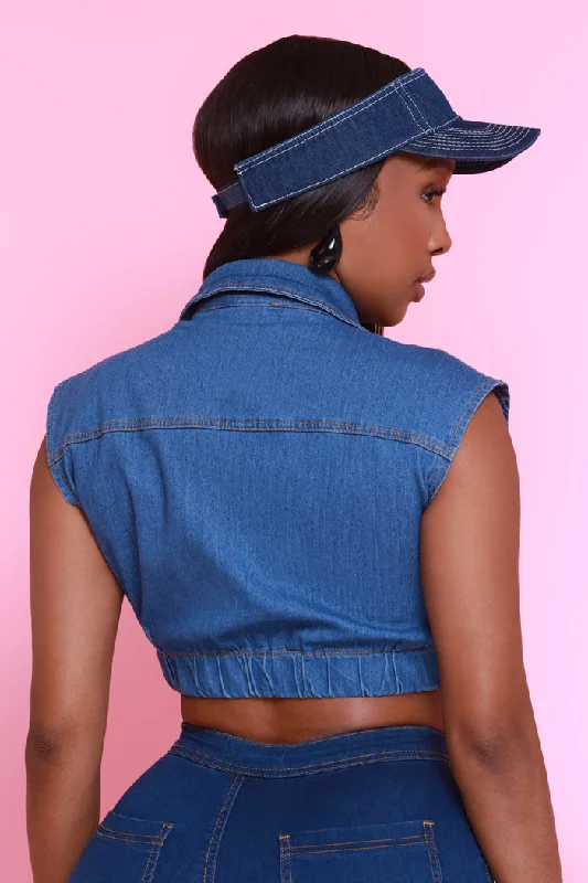 See It Now Cropped Denim Vest - Medium Wash