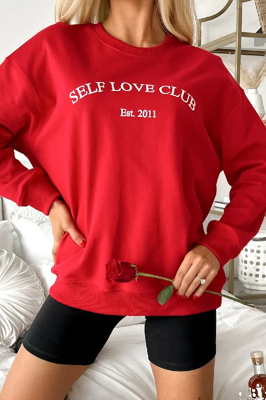 ""Self Love Club"" Embroidered Sweatshirt (Red)