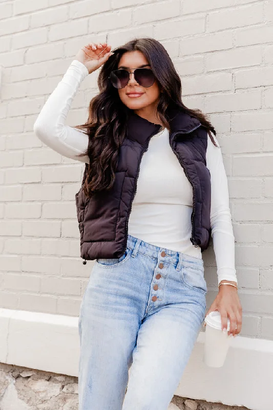 Sights To See Black Cropped Puffer Vest