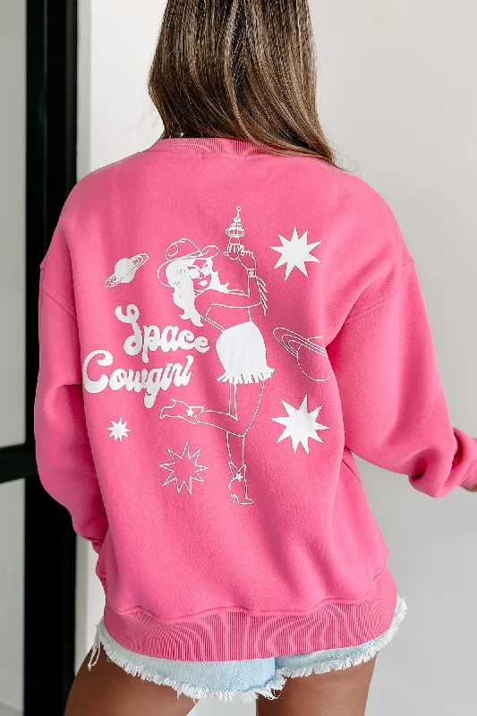 ""Space Cowgirl"" Double-Sided Graphic Crewneck (Hot Pink)