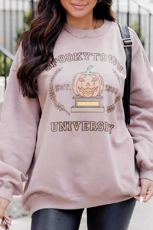 Spookytown Mocha Oversized Graphic Sweatshirt