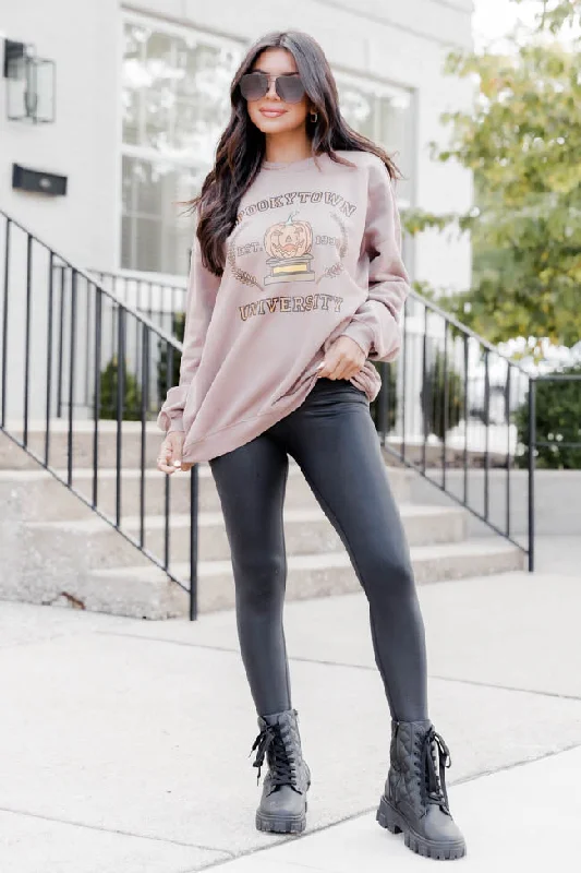 Spookytown Mocha Oversized Graphic Sweatshirt