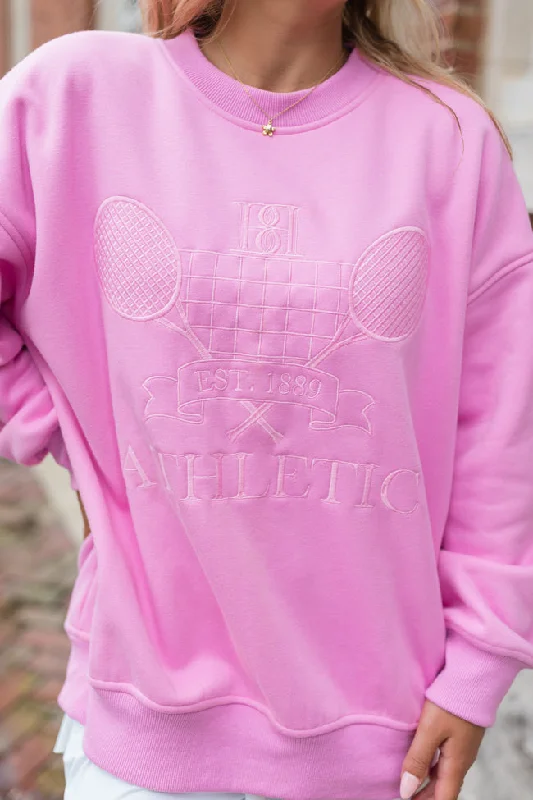 Sporty Chic Pink Oversized Embroidered Sweatshirt FINAL SALE