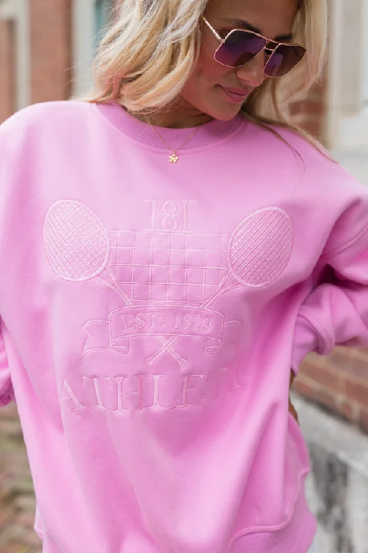 Sporty Chic Pink Oversized Embroidered Sweatshirt FINAL SALE