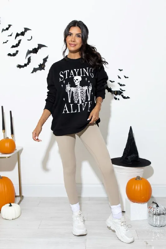 Staying Alive Black Oversized Graphic Sweatshirt