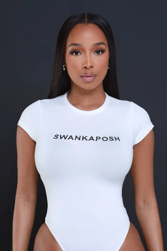 Swankaposh Logo Short Sleeve Bodysuit - White/Black