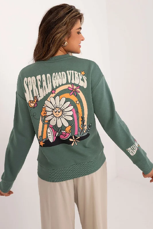 Sublevel Spread Good Vibes Cotton Blend Sweatshirt In Moss