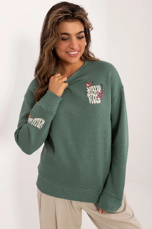 Sublevel Spread Good Vibes Cotton Blend Sweatshirt In Moss