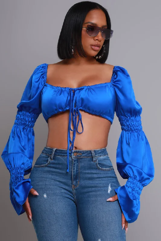 Sweet Fantasy Long Sleeve Crop Top - Royal Blue