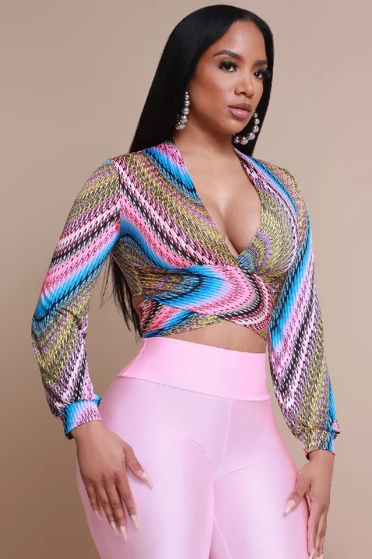 Take Away Printed Tie-Up Crop Top - Multicolor