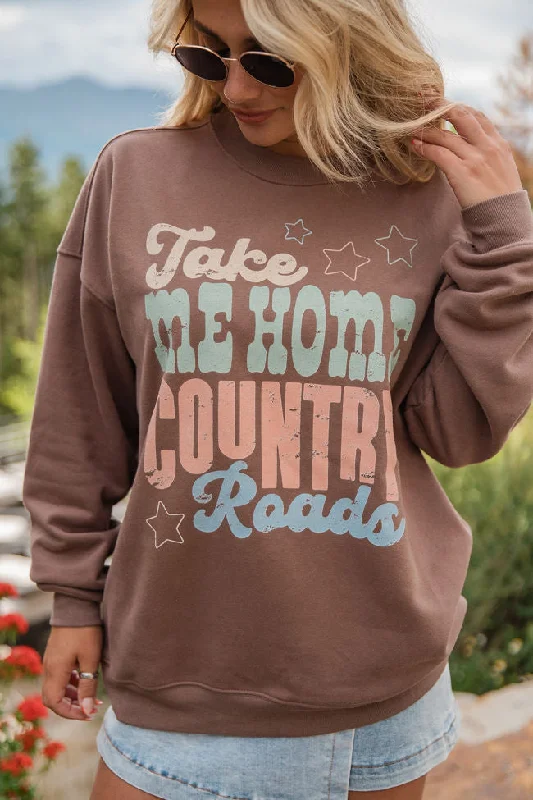 Take Me Home Country Roads Mocha Oversized Graphic Sweatshirt