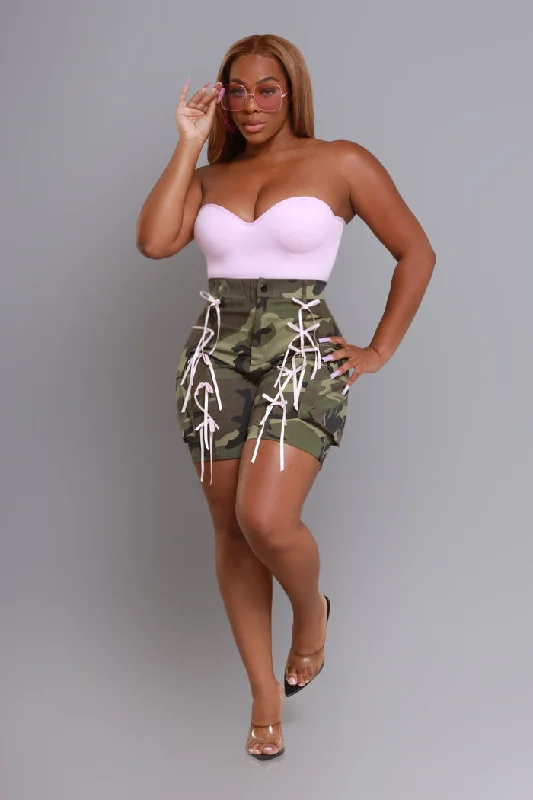 Tied To You Embellished Bermuda Shorts - Camo