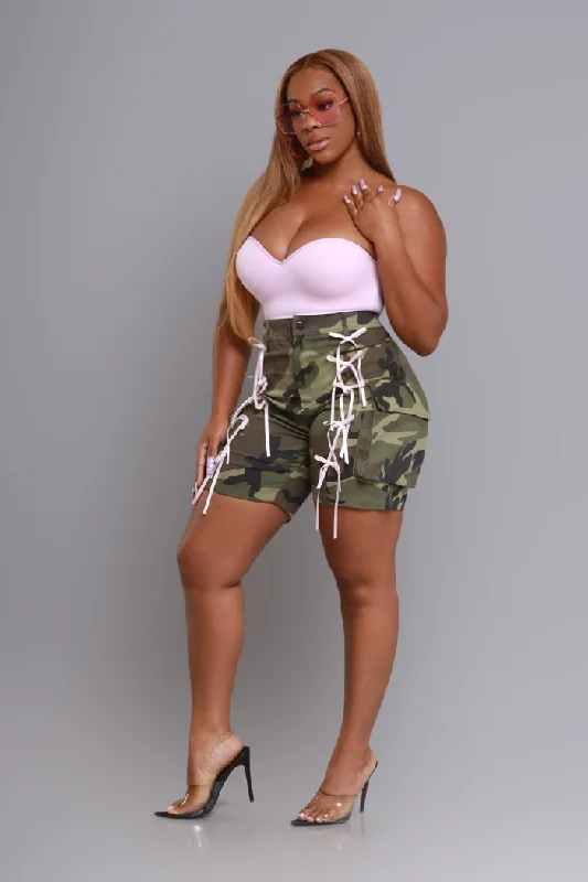 Tied To You Embellished Bermuda Shorts - Camo