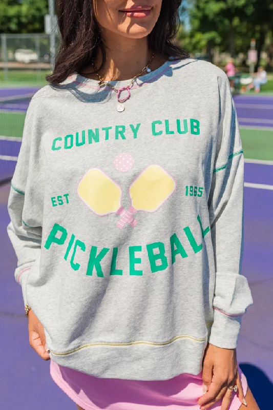 To The Pickleball Court Heather Grey Contrast Stitch Graphic Sweatshirt