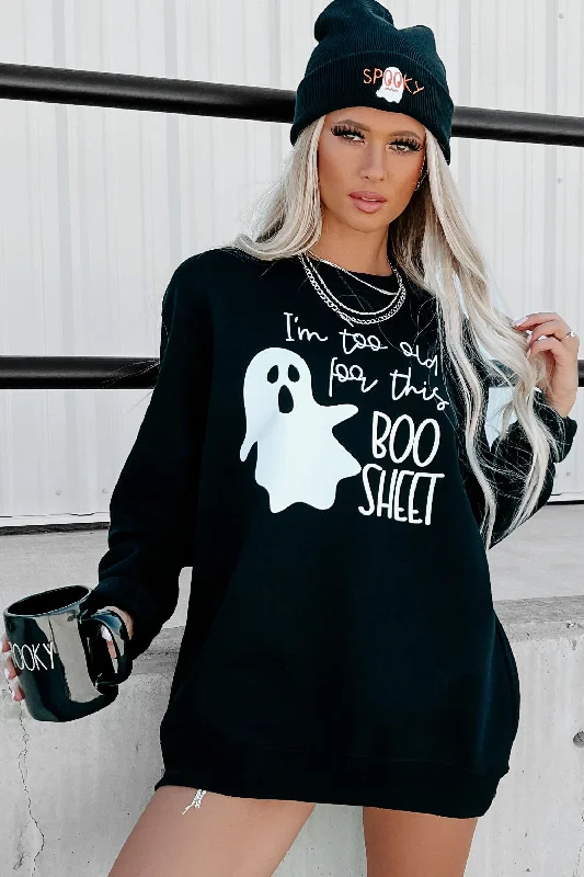 ""Too Old For This Boo Sheet"" Graphic - Multiple Shirt Options (Black) - Print On Demand