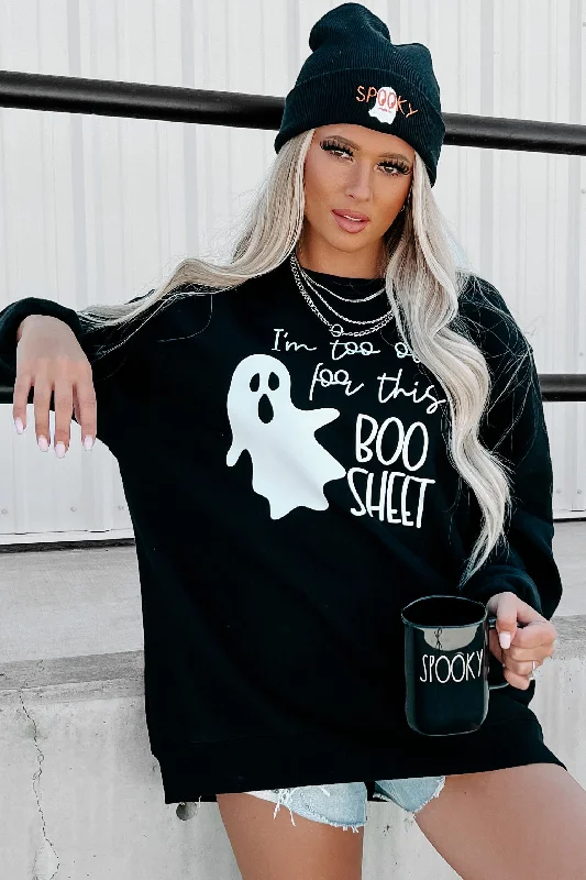 ""Too Old For This Boo Sheet"" Graphic - Multiple Shirt Options (Black) - Print On Demand