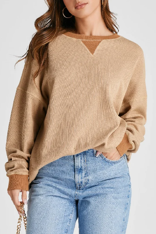 Hot Girl Waffle Knit Contrast Trim Sweatshirt