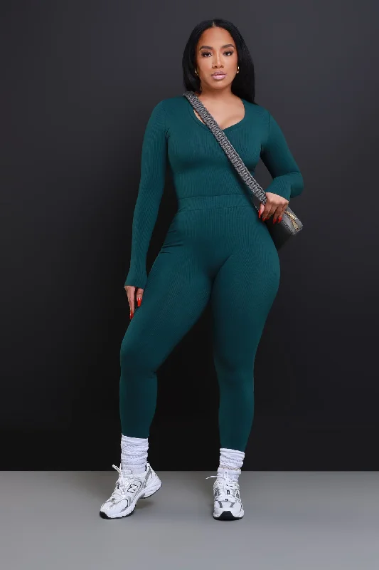 What It Is Cellulite Deleter Long Sleeve Ribbed Top - Hunter Green