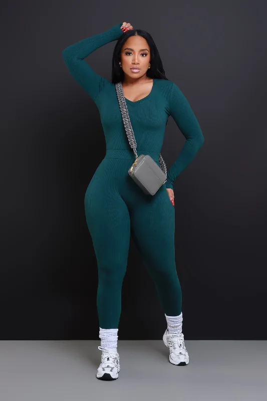 What It Is Cellulite Deleter Long Sleeve Ribbed Top - Hunter Green