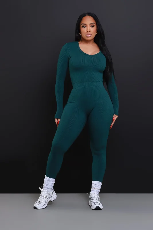 What It Is Cellulite Deleter Long Sleeve Ribbed Top - Hunter Green