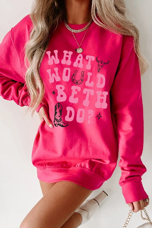 ""What Would Beth Do"" Graphic Crewneck (Hot Pink/Light Pink) - Print On Demand