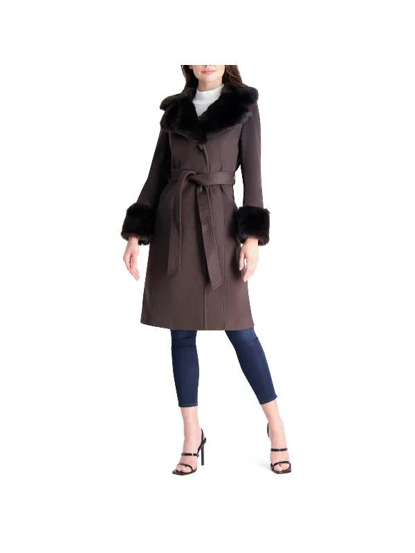 Womens Faux Fur Slimming Wool Coat